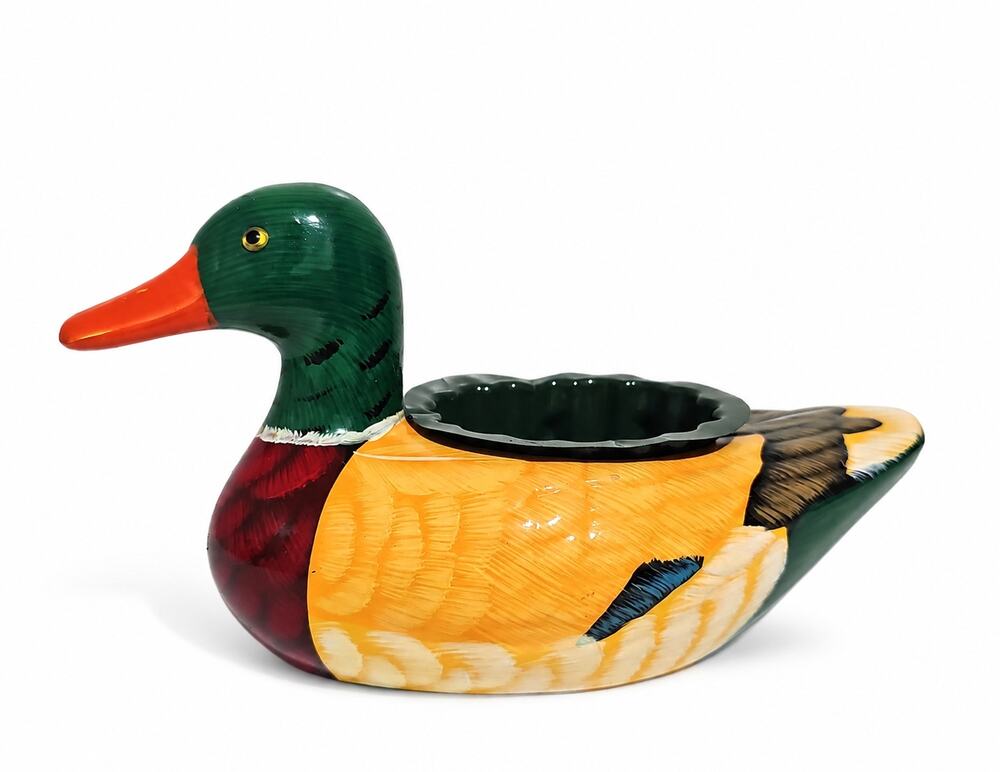 Vintage Ceramic Mallard Duck Planter Hand Painted Bird Cottagecore English